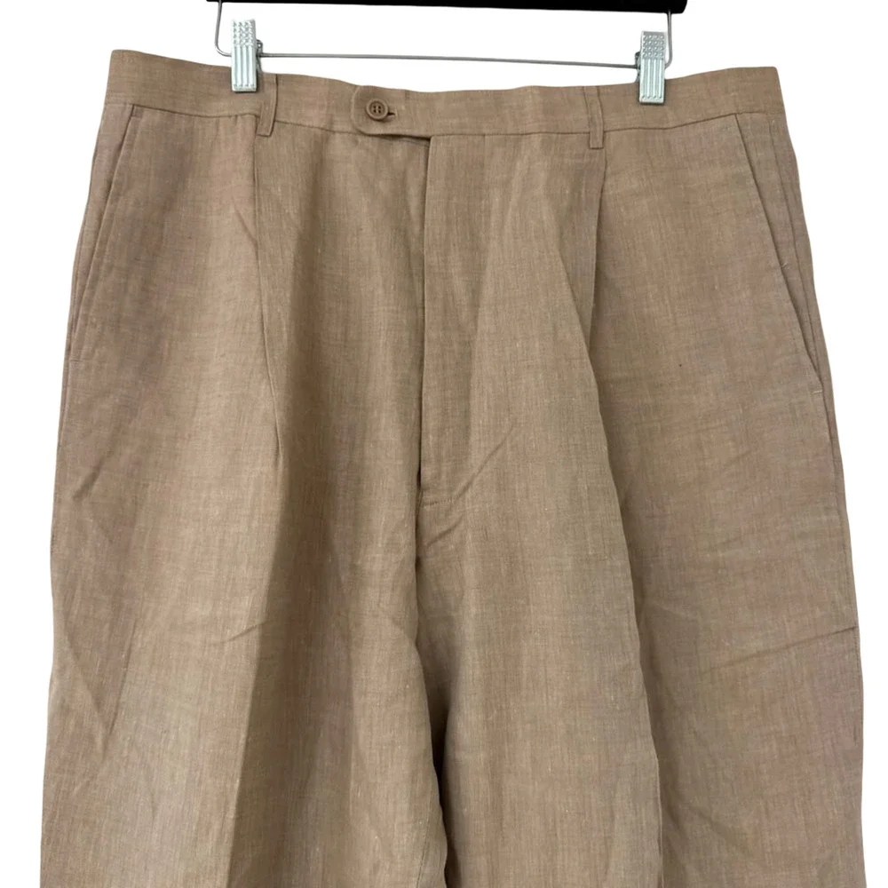 Inserch 100% Linen Mens Taupe Beige Pleated Dress Resort Pants NWT sz 38 x 35